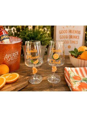 New Set Orange Wine / Cocktail Spritz W/ Orange For Rim Beverage Drinking Party
